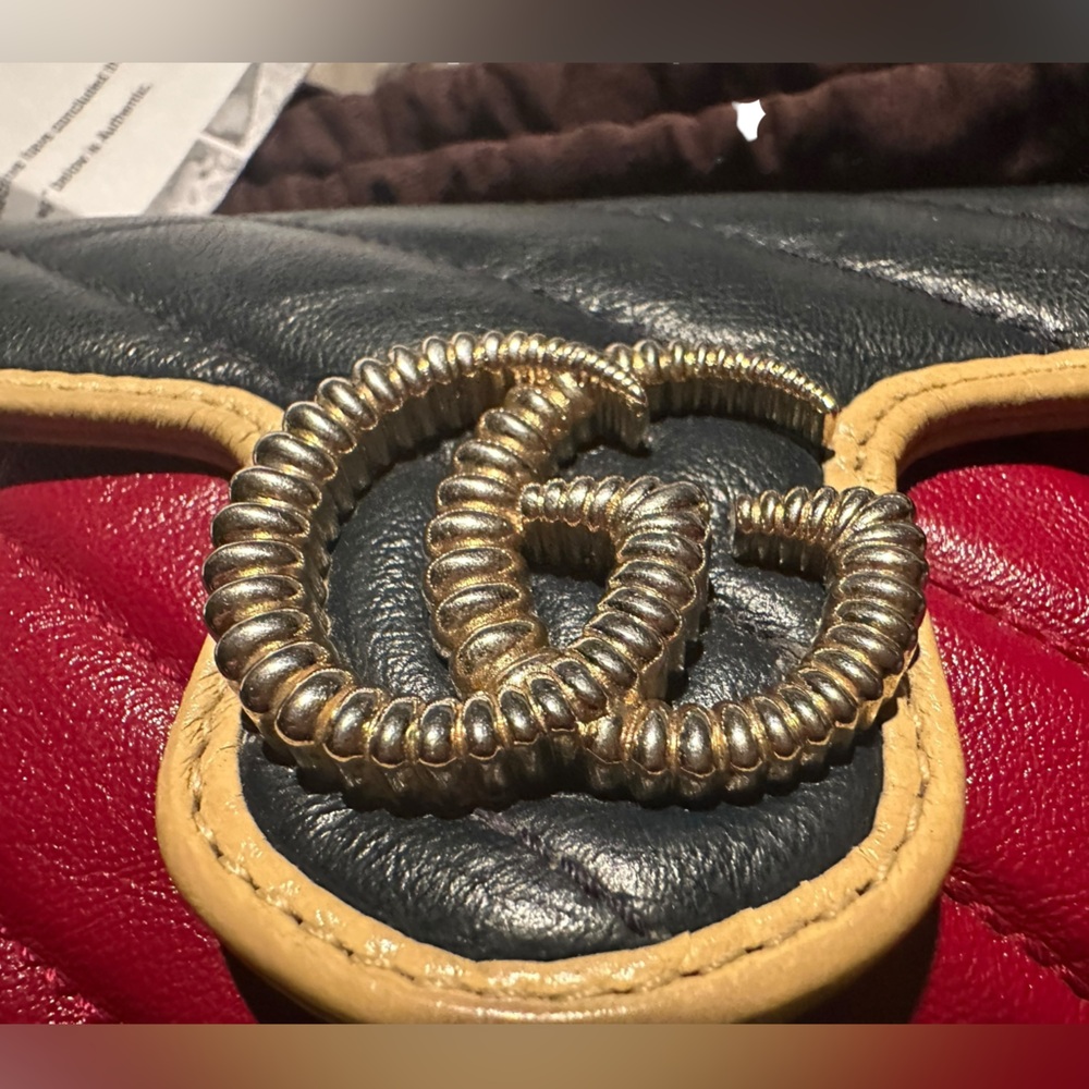 Gucci Azalea GG Marmont Diagonal Calfskin Matelasse Crossbody Mini Bag Red Blue - Picture 3 of 15